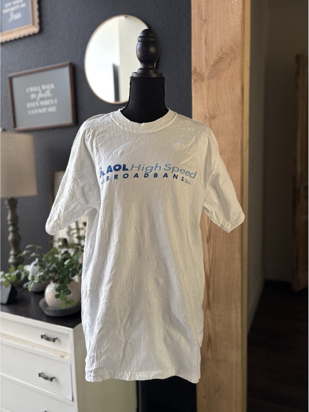 New Old Dead Stock. Never Worn AOL High Speed Broadband White Tshirt Large